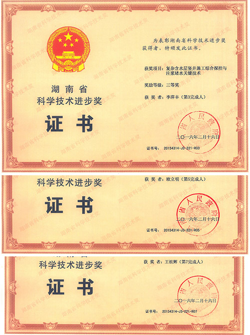 項目完成人李萍豐、歐立明、王祖輝分別榮獲個人三等獎